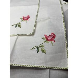 Vintage Hankie Handkerchief 3 Floral Cross-stitched Hand Bordered Grannycore